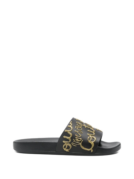  Versace Jeans Couture Embossed Slides - Black 