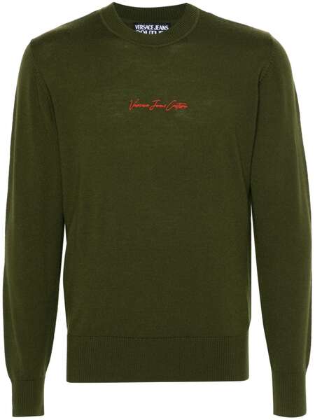  Versace Jeans Couture Embroidered-logo Wool Jumper - Green 
