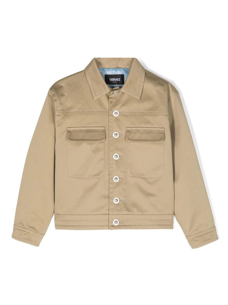  Versace Kids Buttoned Cotton Shirt Jacket - Neutrals 
