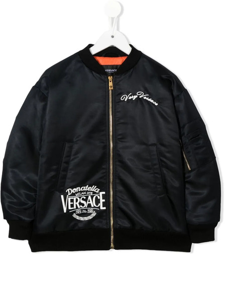  Versace Kids Embroidered-logo Zip-up Bomber Jacket - Black 