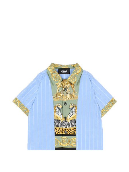  Versace Kids Pinstripe Patterned Shirt - Blue 