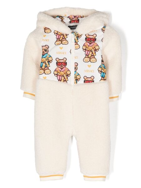  Versace Kids Pixel Teddy-print Fleece Romper - Neutrals 