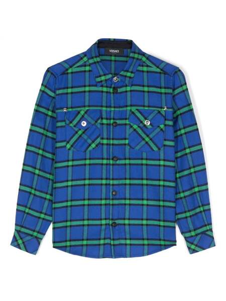  Versace Kids Tartan-pattern Shirt - Blue 