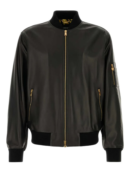  Versace Leather Bomber Jacket - Black 