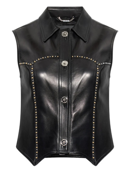  Versace Leather Sleeveless Shirt - Black 