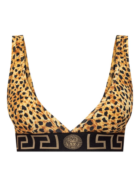  Versace Leopard-print Logo-band Bra - Yellow 