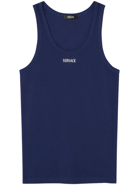  Versace Logo-embroidered Ribbed Tank Top - Blue 