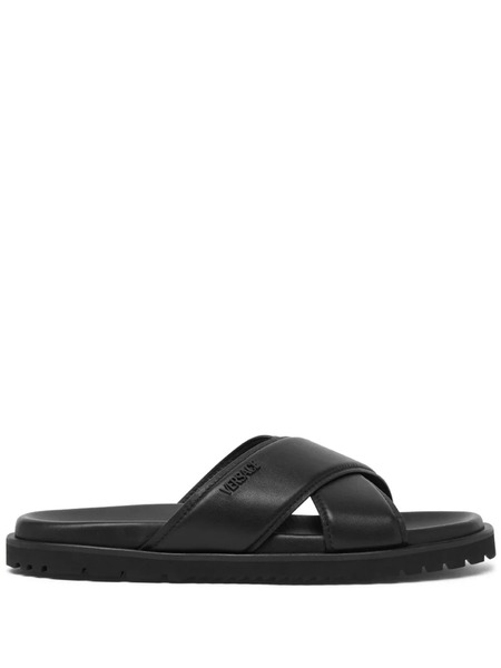  Versace Logo-lettering Leather Slides - Black 