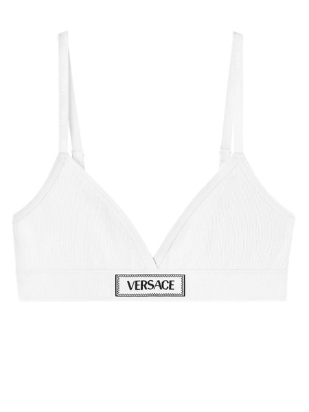  Versace Logo-patch Cotton-blend Bra - White 
