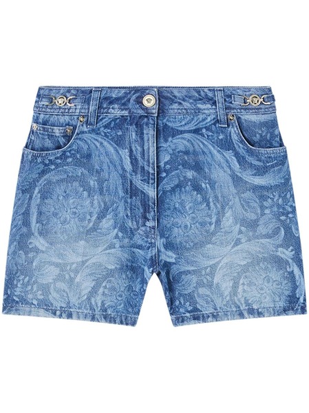  Versace Logo-patch Cotton Shorts - Blue 