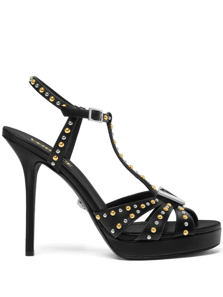  Versace 120mm Leather Sandals - Black 