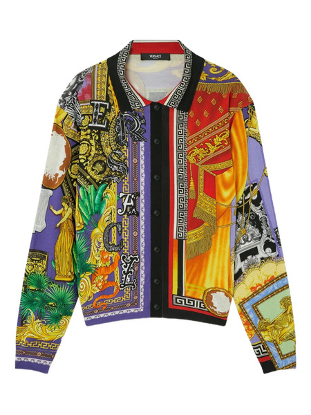  Versace Patchwork-print Button-front Cardigan - Purple 
