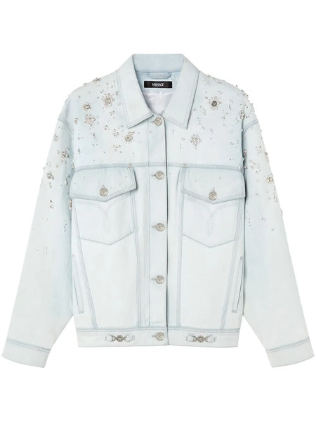 Versace Pearl-embellished Denim Jacket - Blue 