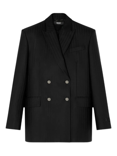  Versace Pinstripe Double-breasted Blazer - Black 