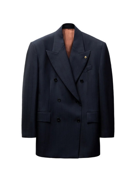  Versace Pinstripe Wool Blazer - Blue 