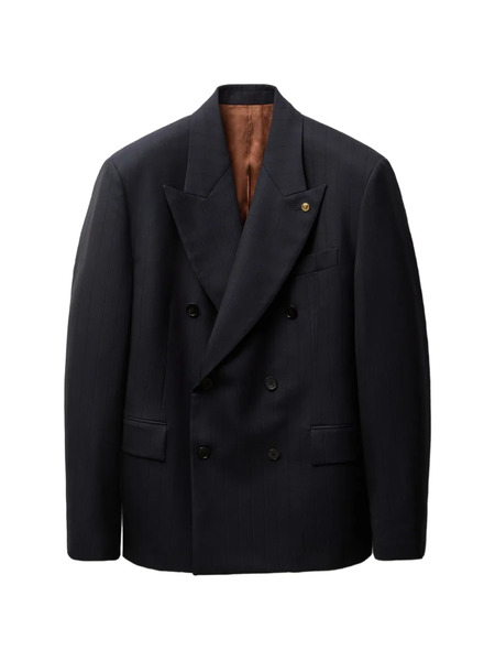  Versace Pinstripe Wool Boxy Blazer - Blue 