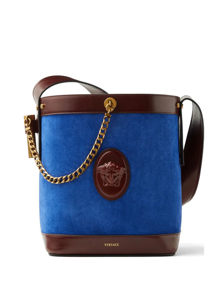  Versace Pivot Small Suede Bucket Bag - Blue 
