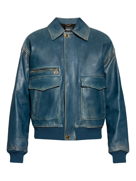  Versace Pocket Zip Leather Jacket - Blue 