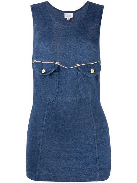  Versace Pre-owned 2000s Flap Pockets Sleeveless Top - Blue 