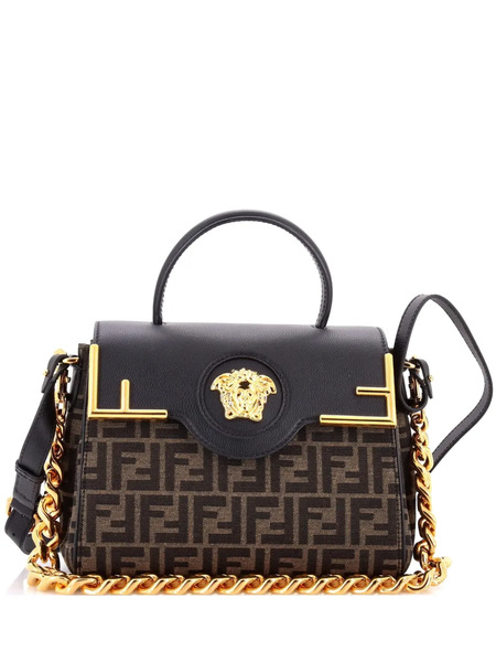  Versace Pre-owned X Fendi Fendace La Medusa Top Handle Bag Zucca Canvas And Leather Medium Satchel - Black 