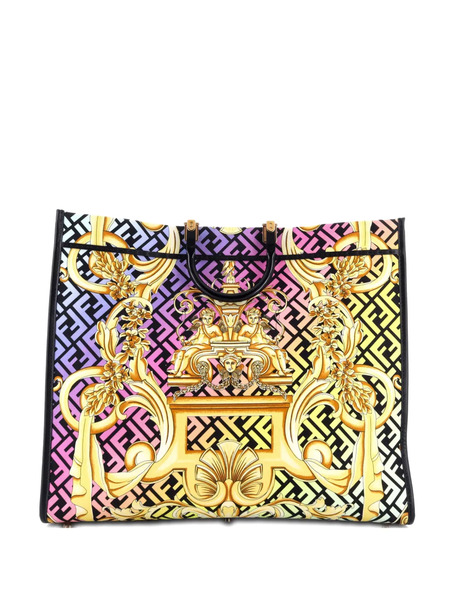  Versace Pre-owned X Fendi Fendace Sunshine Shopper Printed Zucca Jacquard Large Tote Bag - Multicolour 