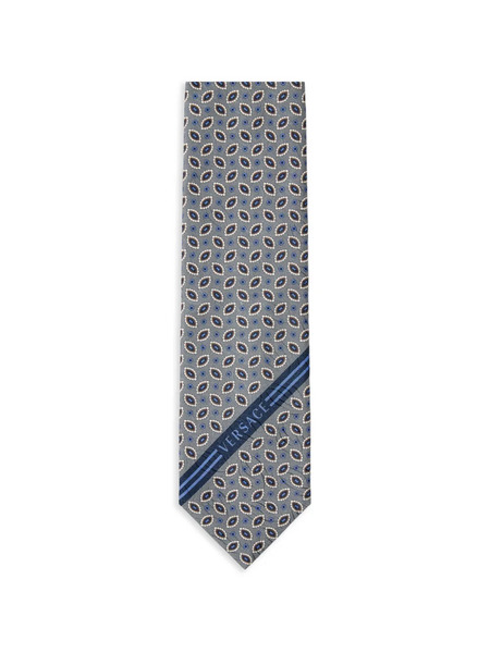  Versace Printed Jacquard Silk Tie - Grey 