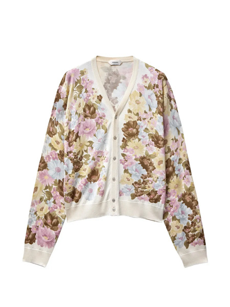  Versace Printed Silk Knit Cardigan - Neutrals 