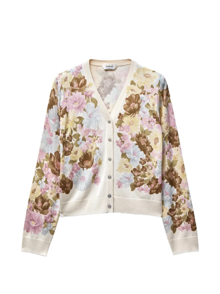  Versace Printed Silk Knit Cardigan - Neutrals 