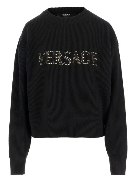  Versace Ribbed Embellished Sweater - Black 