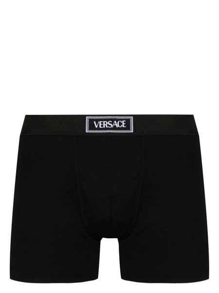  Versace 90s Logo Ribbed Long Boxers - Black 