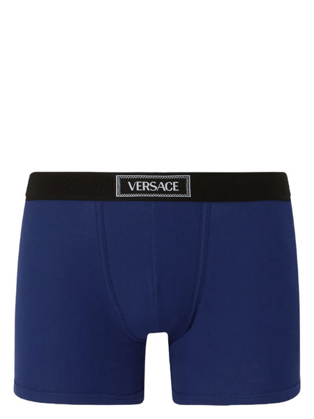  Versace 90s Logo Ribbed Long Boxers - Blue 
