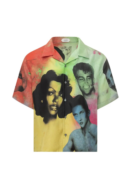  Versace Short-sleeved Printed Silk Shirt - Yellow 