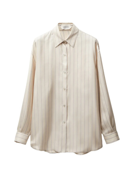  Versace Striped Silk Twill Shirt - Neutrals 