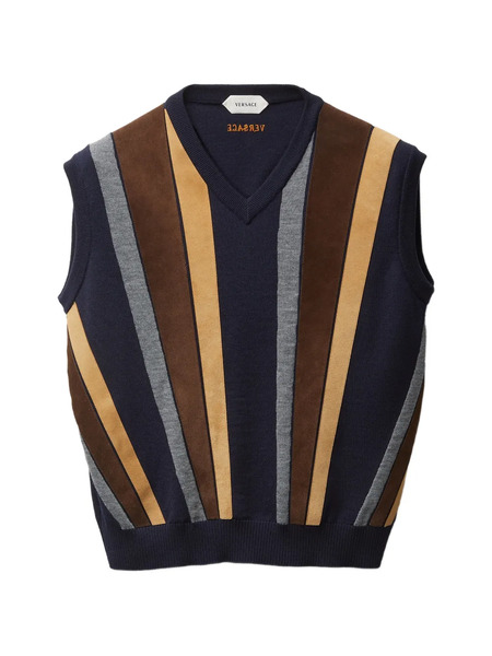  Versace Striped V-neck Vest - Blue 