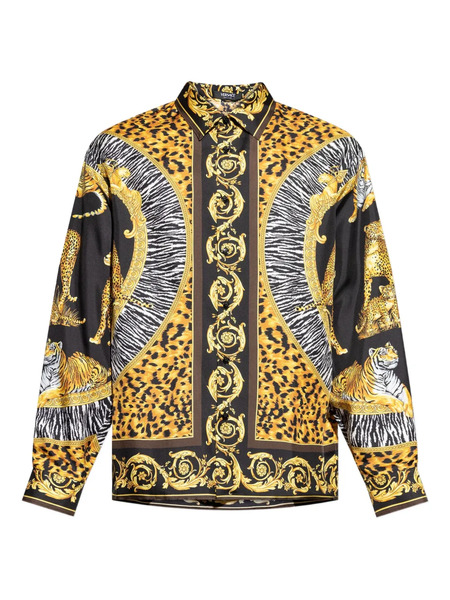 Versace Tiger Leopard Baroque-print Shirt - Yellow 