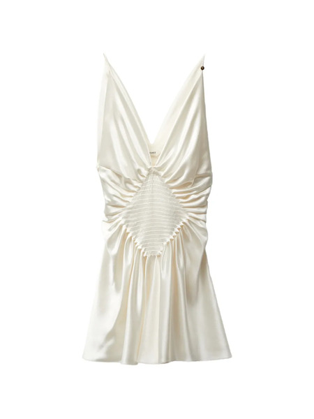  Versace V-neck Gathered Mini Dress - White 