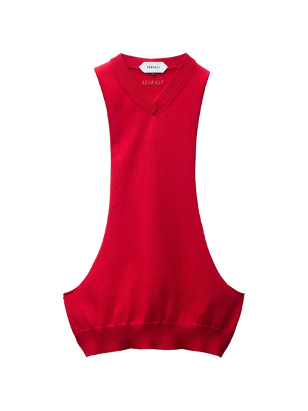  Versace V-neck Logo Knitted Top - Red 