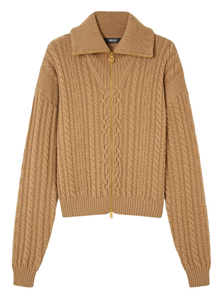  Versace Zip Cable-knit Cardigan - Brown 