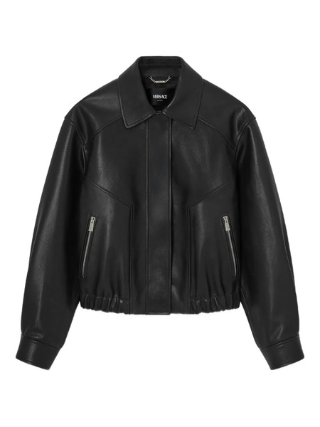  Versace Zip Leather Jacket - Black 