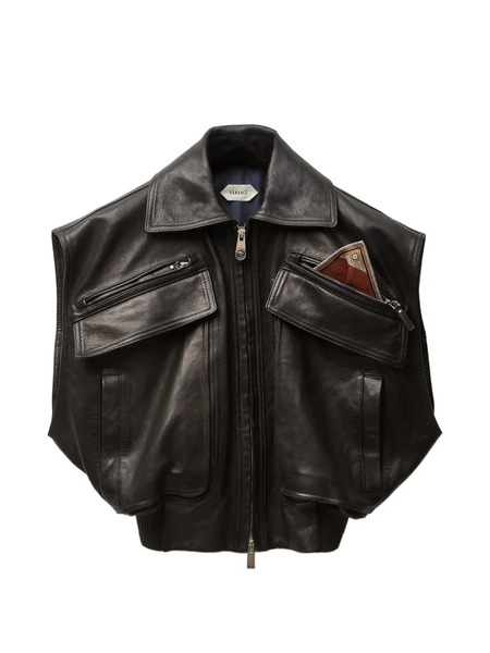  Versace Zip-pocket Leather Gilet - Black 