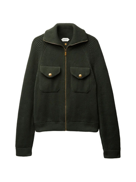  Versace Zip Ribbed Knit Jacket - Green 