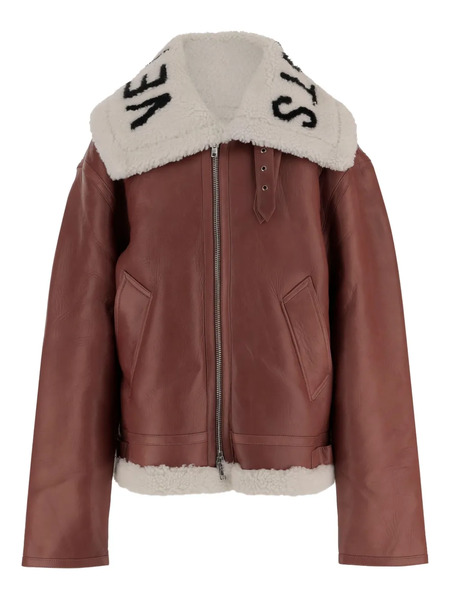  Vetements Shearling-collar Leather Jacket - Brown 