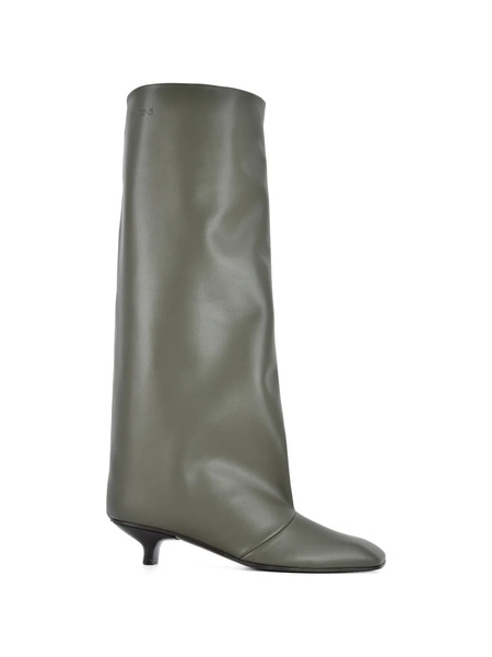  Vicini Square-toe Tube Leather Knee-high Boots - Green 