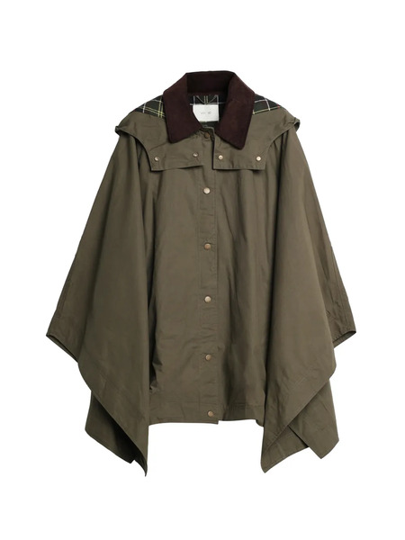  Vicolo Hooded Check-collar Cape Coat - Green 