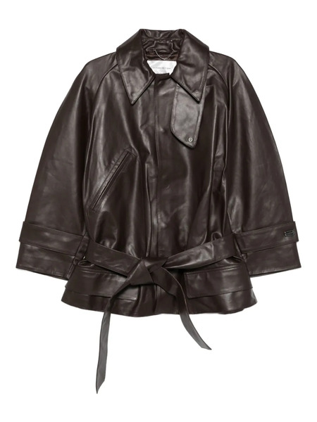  Victoria Beckham Belted Leather Coat - Brown 