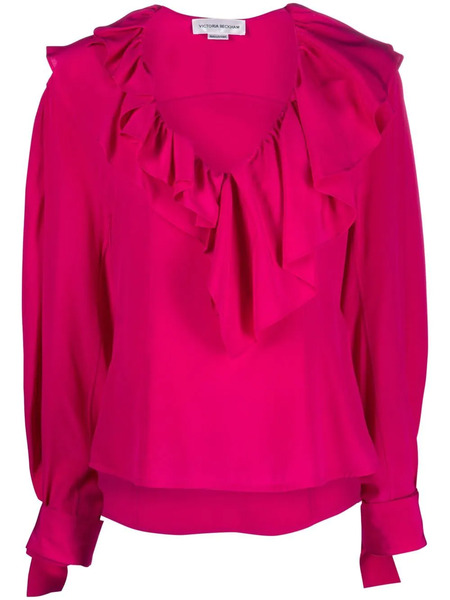  Victoria Beckham Ruffled Silk Blouse - Pink 