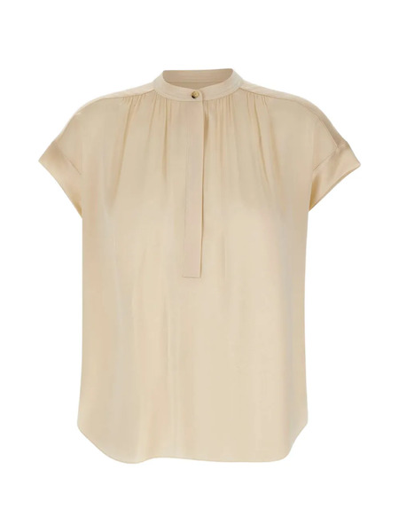  Vince Button-placket Gathered Silk Blouse - Neutrals 
