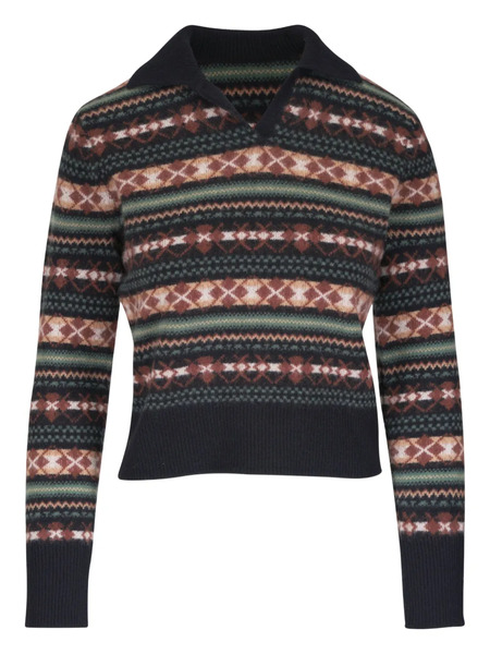 Vince Collared Patterned Sweater - Black 
