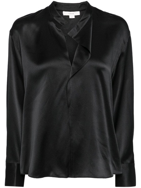  Vince Draped Silk Blouse - Black 