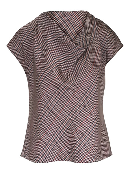  Vince Plaid-pattern Cowl-neck Top - Neutrals 